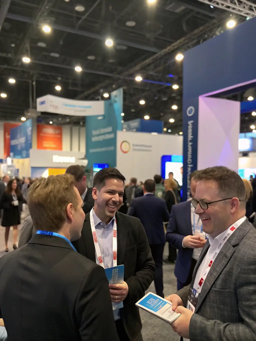 A professional photograph of the Africa Tech Festival event, showcasing a diverse group of attendees networking and engaging with exhibitors.